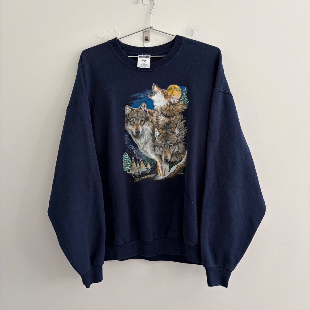 Jerzees NuBlend Wolf Graphic Sweatshirt Navy Blue XL - Picture 1 of 5